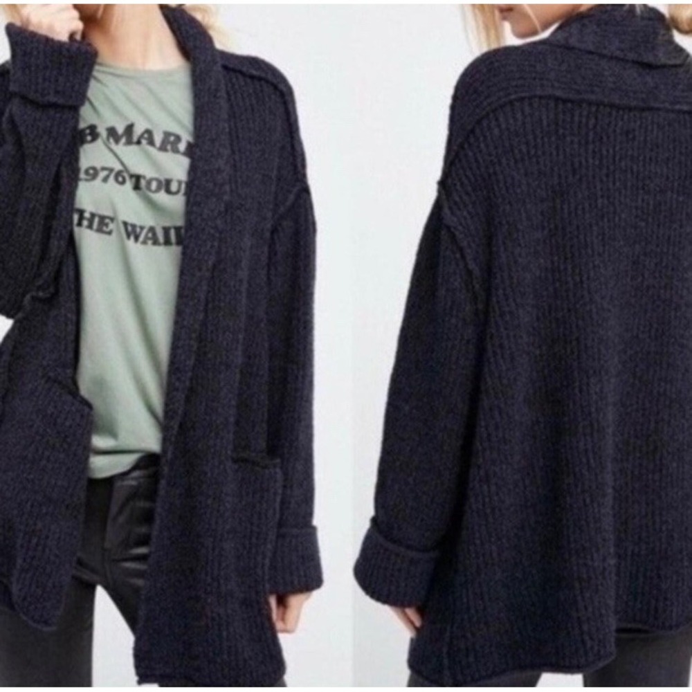Free People Low Tide Cardigan Shawl Collar XS/S  Oversized  Gray Blue Oversize